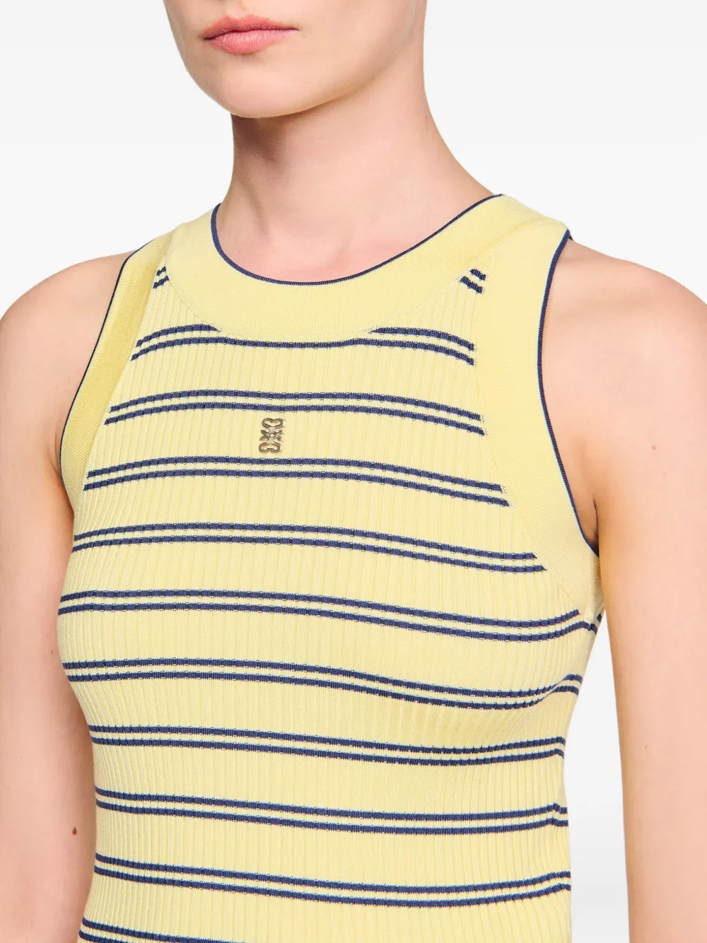 SANDRO Geribbelde gestreepte top LIGHT YELLOW