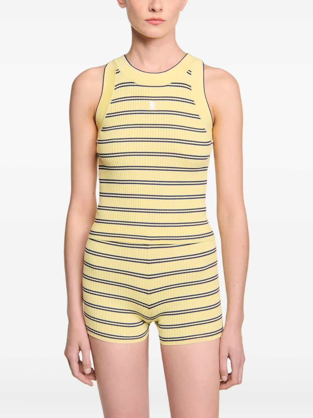 SANDRO Geribbelde gestreepte top LIGHT YELLOW