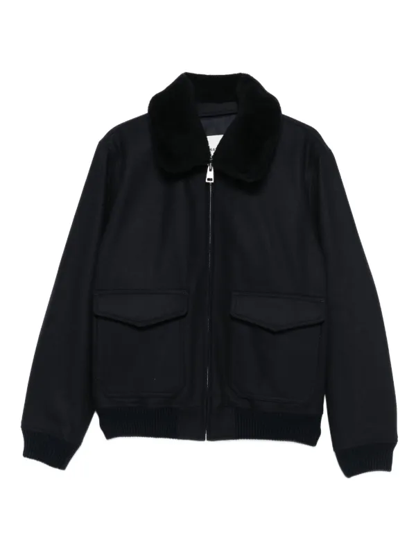 SANDRO Wool Jacket With Shearling | Blue | FARFETCH