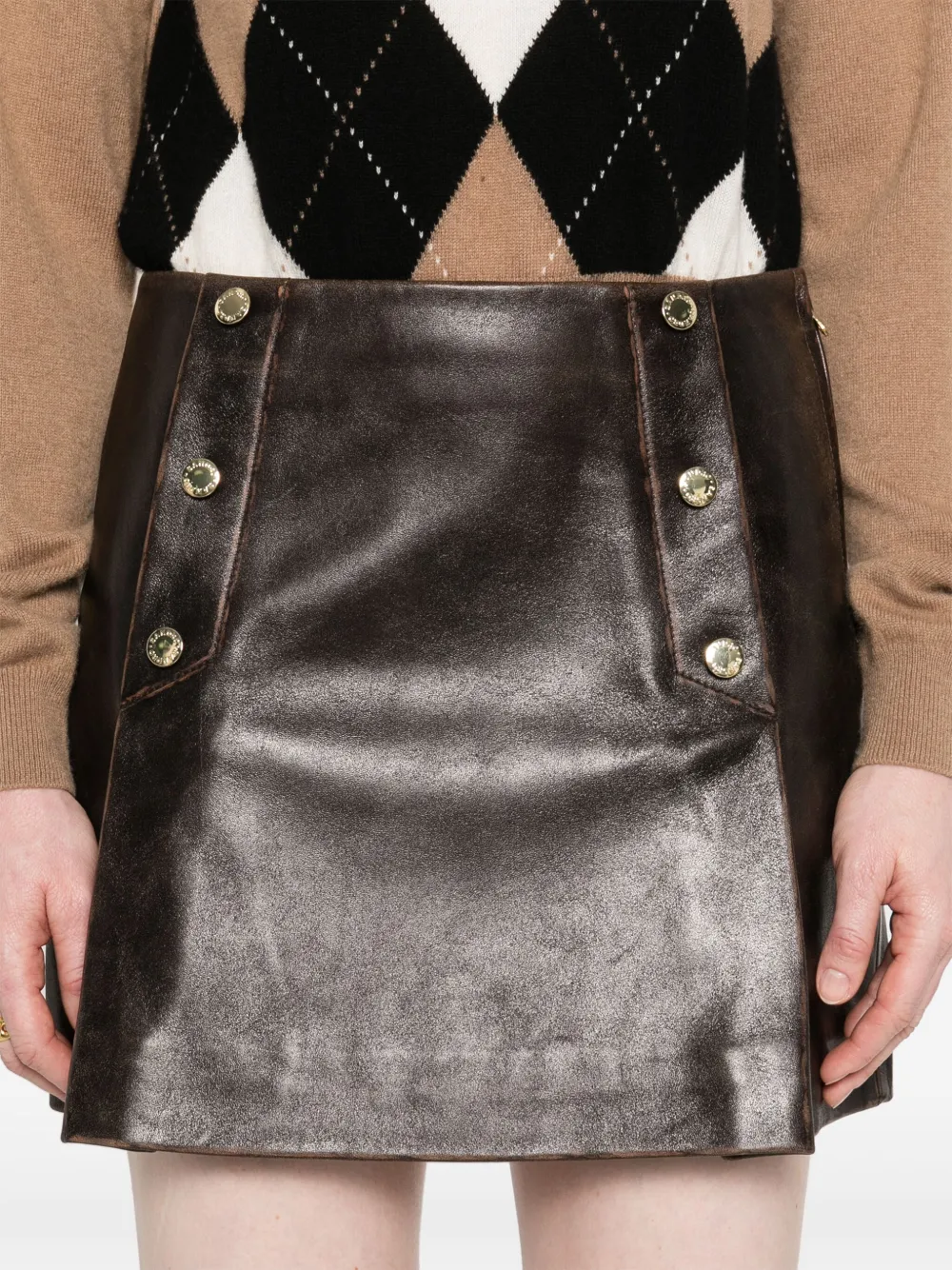 SANDRO Leren mini-rok Bruin