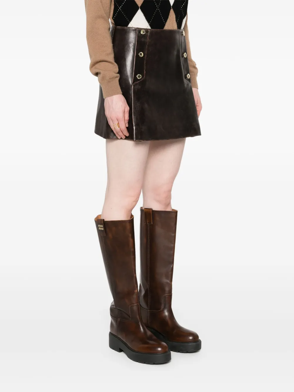 SANDRO Leren mini-rok Bruin