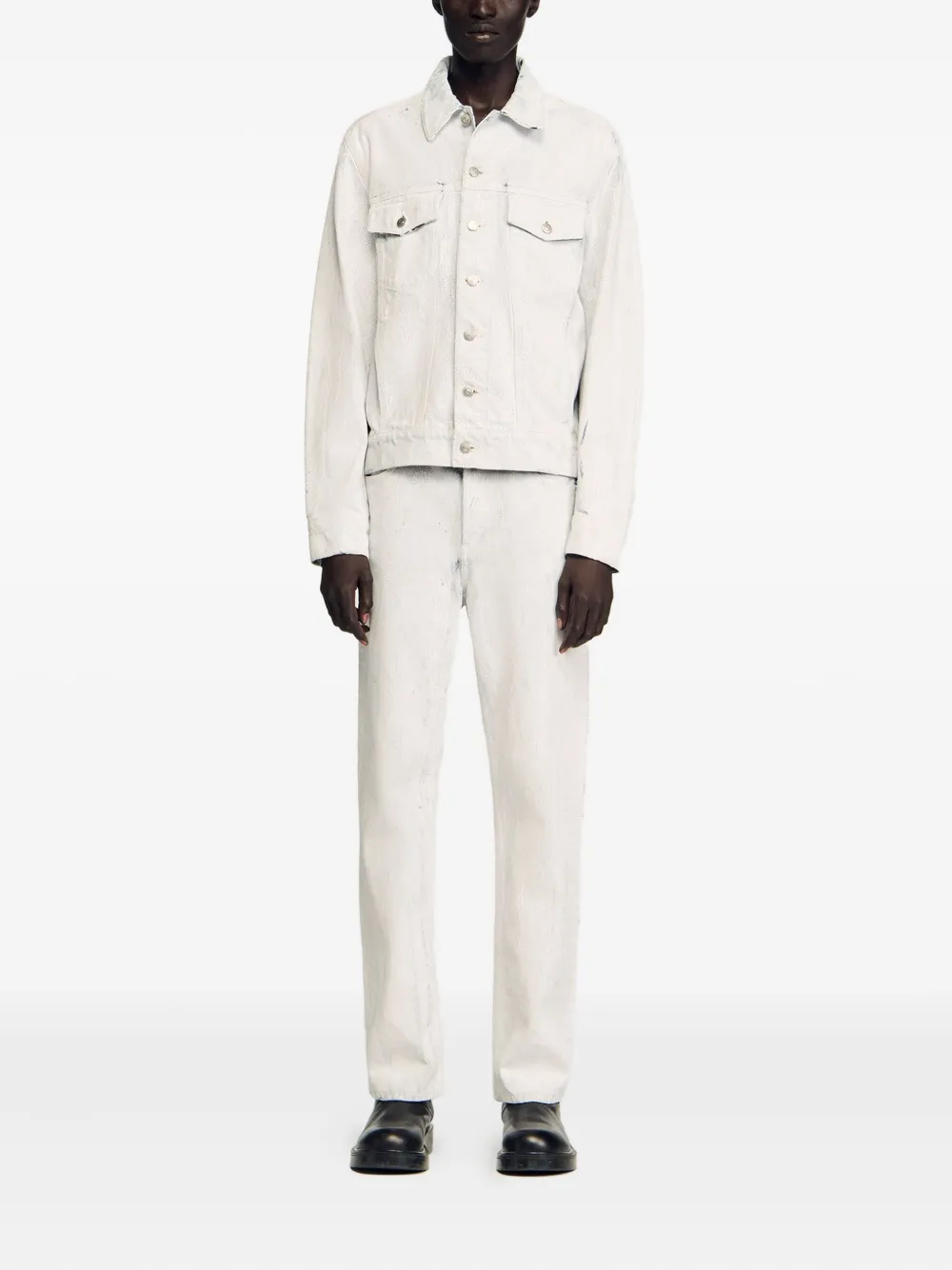 SANDRO Denim shirtjack met gebarsten effect Wit