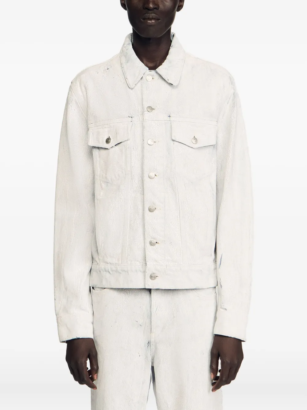 SANDRO Denim shirtjack met gebarsten effect Wit
