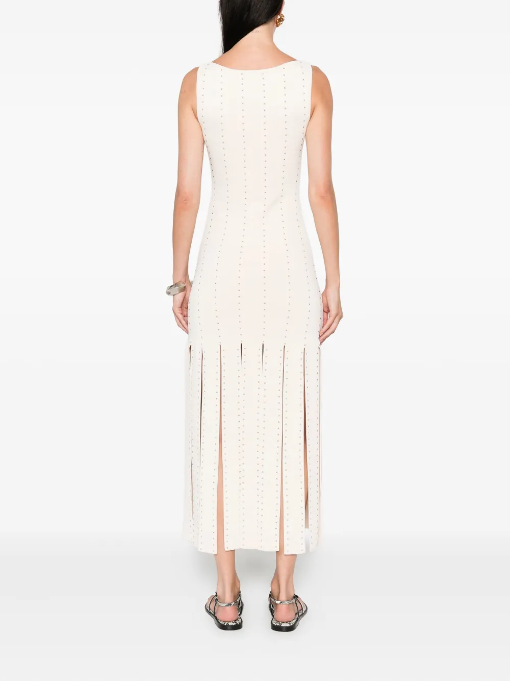 SANDRO Gebreide midi-jurk met studs Beige