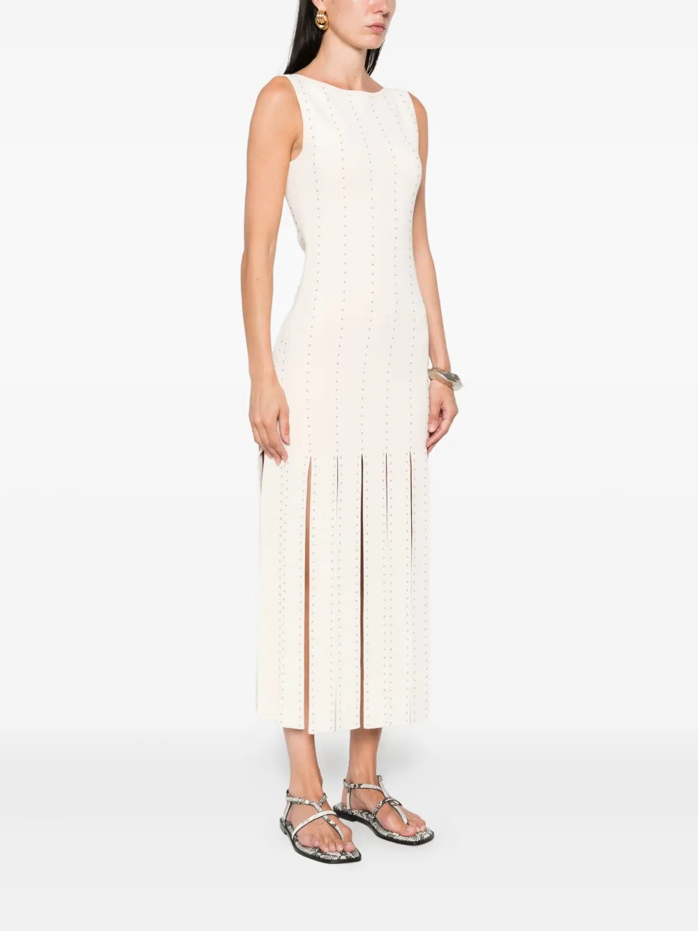 SANDRO Gebreide midi-jurk met studs Beige