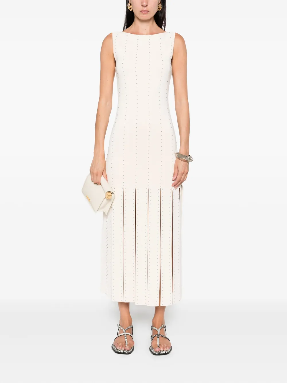 SANDRO Gebreide midi-jurk met studs - Beige