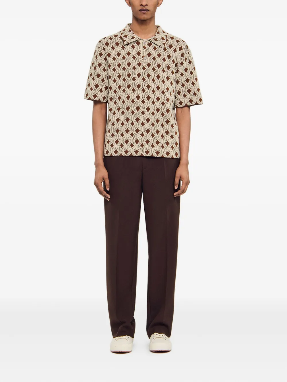 SANDRO geometric-pattern polo shirt - Bruin