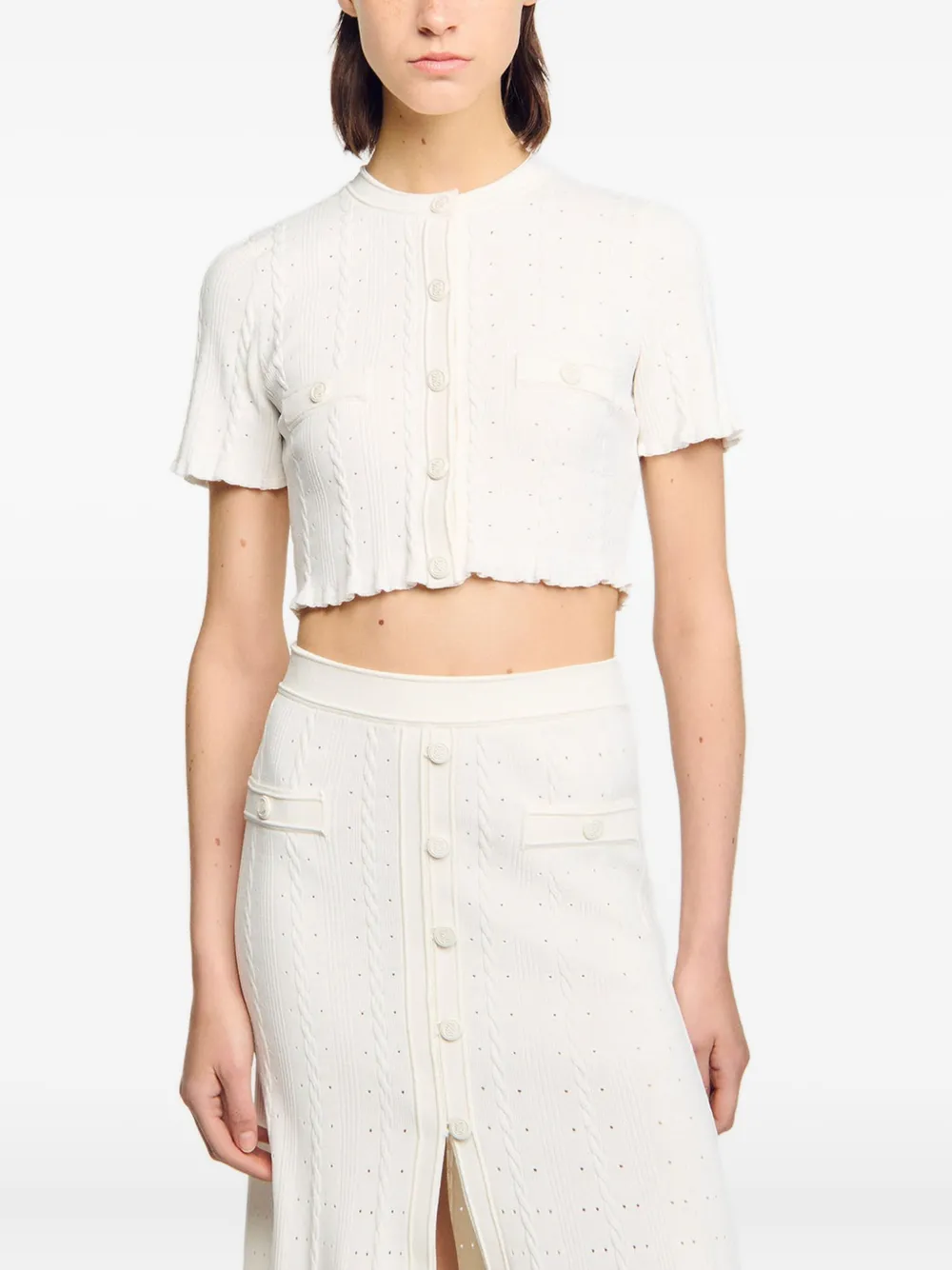 SANDRO Kabelgebreid vest Beige