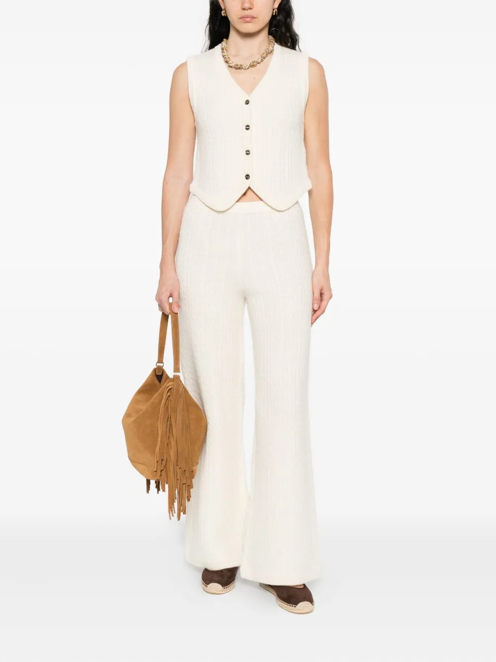 SANDRO Geribbelde broek - Beige