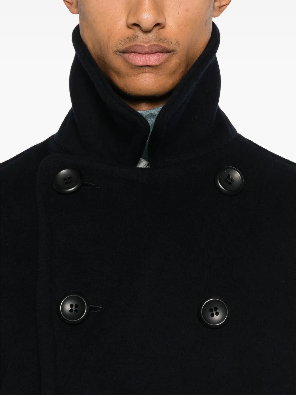 Sandro Double-breasted Coat In Black