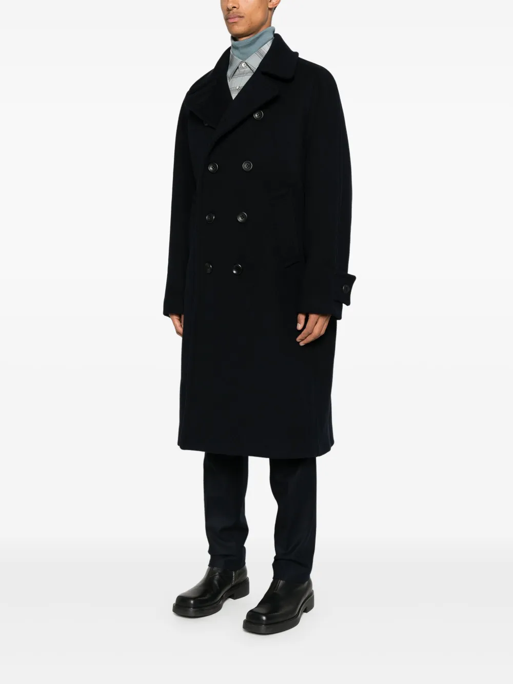 Sandro Double-breasted Coat In Black