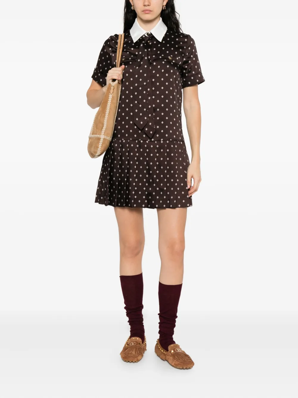 SANDRO Mini-jurk met geometrische print - Bruin