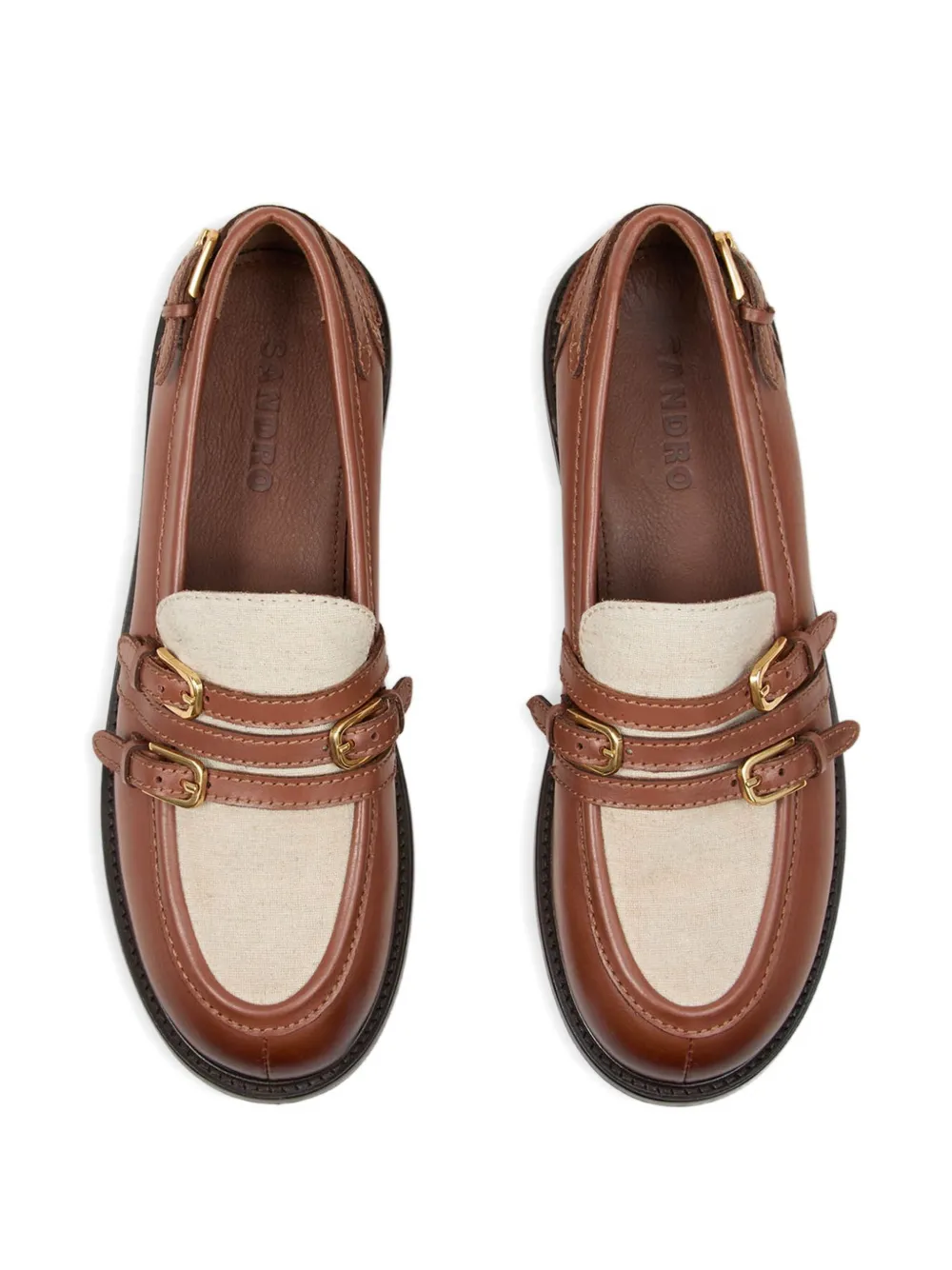 SANDRO buckled leather loafers Brown