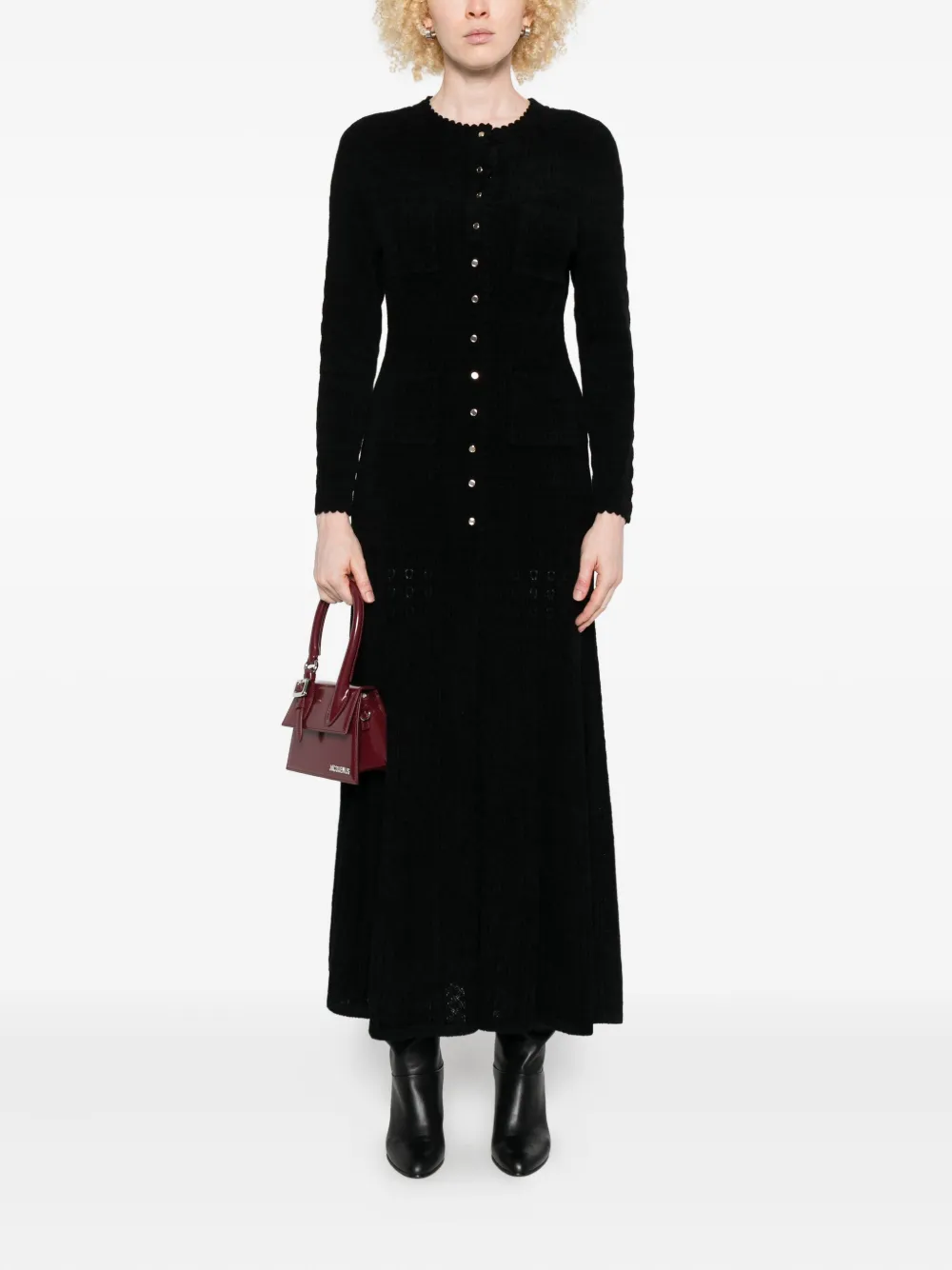 SANDRO Gebreide maxi-jurk met knoopdetails - Zwart