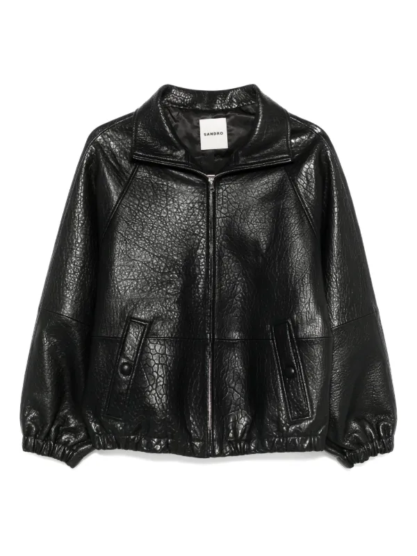 SANDRO textured-leather Jacket Black FARFETCH EE