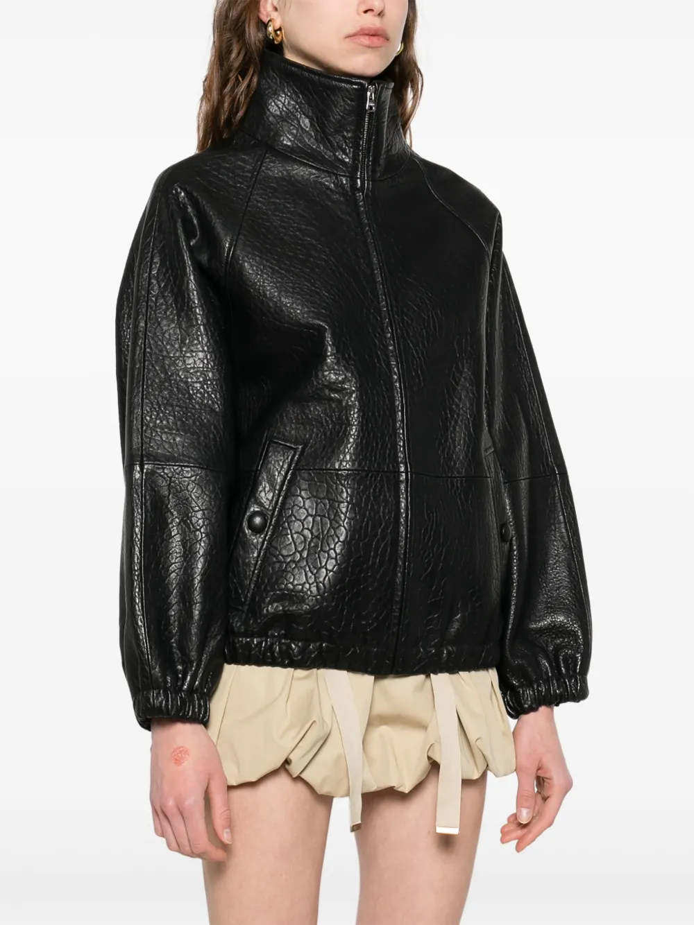 Sandro Jacke Aus Strukturiertem Leder In Black