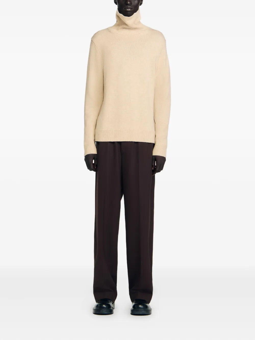SANDRO ribbed turtleneck sweater - Beige