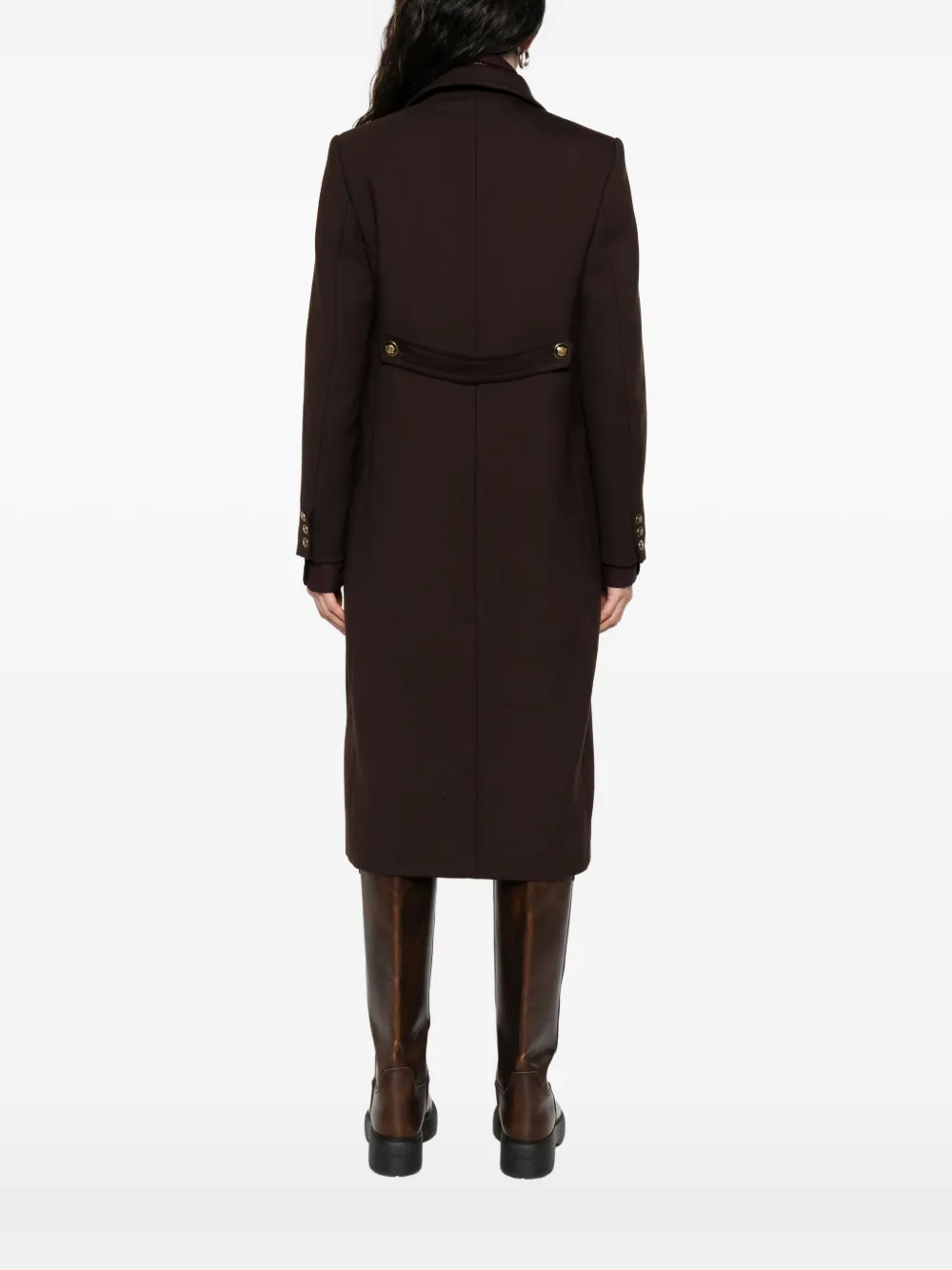 Sandro Womens Brown Double-breasted Patch-pocket Stretch-twill Coat In Brown