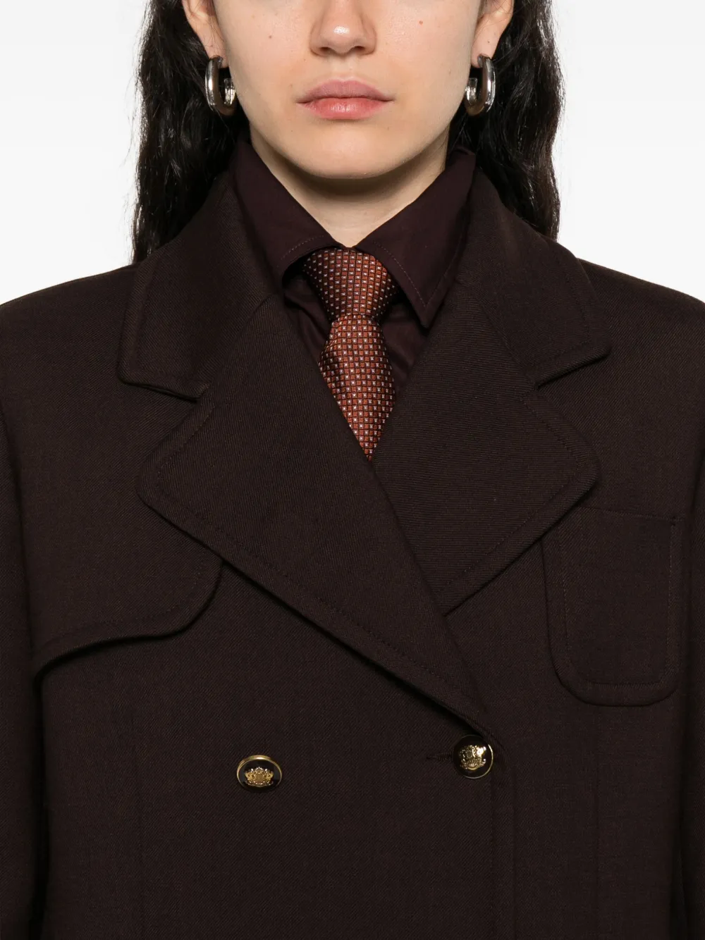 Sandro Womens Brown Double-breasted Patch-pocket Stretch-twill Coat In Brown
