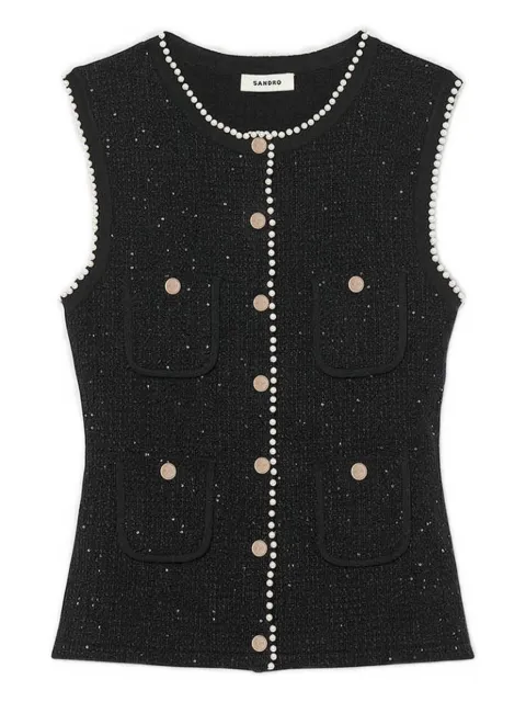 SANDRO pearl-trimmed tweed waistcoat