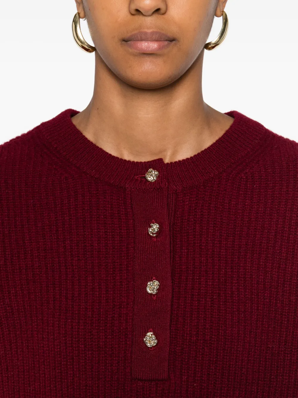 SANDRO Geribbelde trui verfraaid met knopen Rood