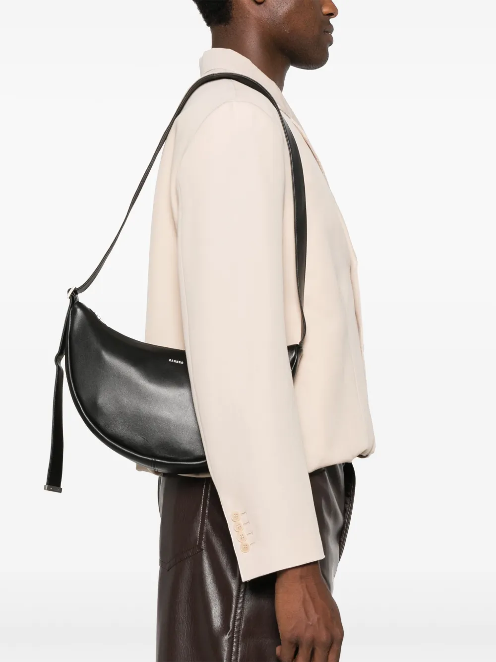 SANDRO Leren crossbodytas - Zwart