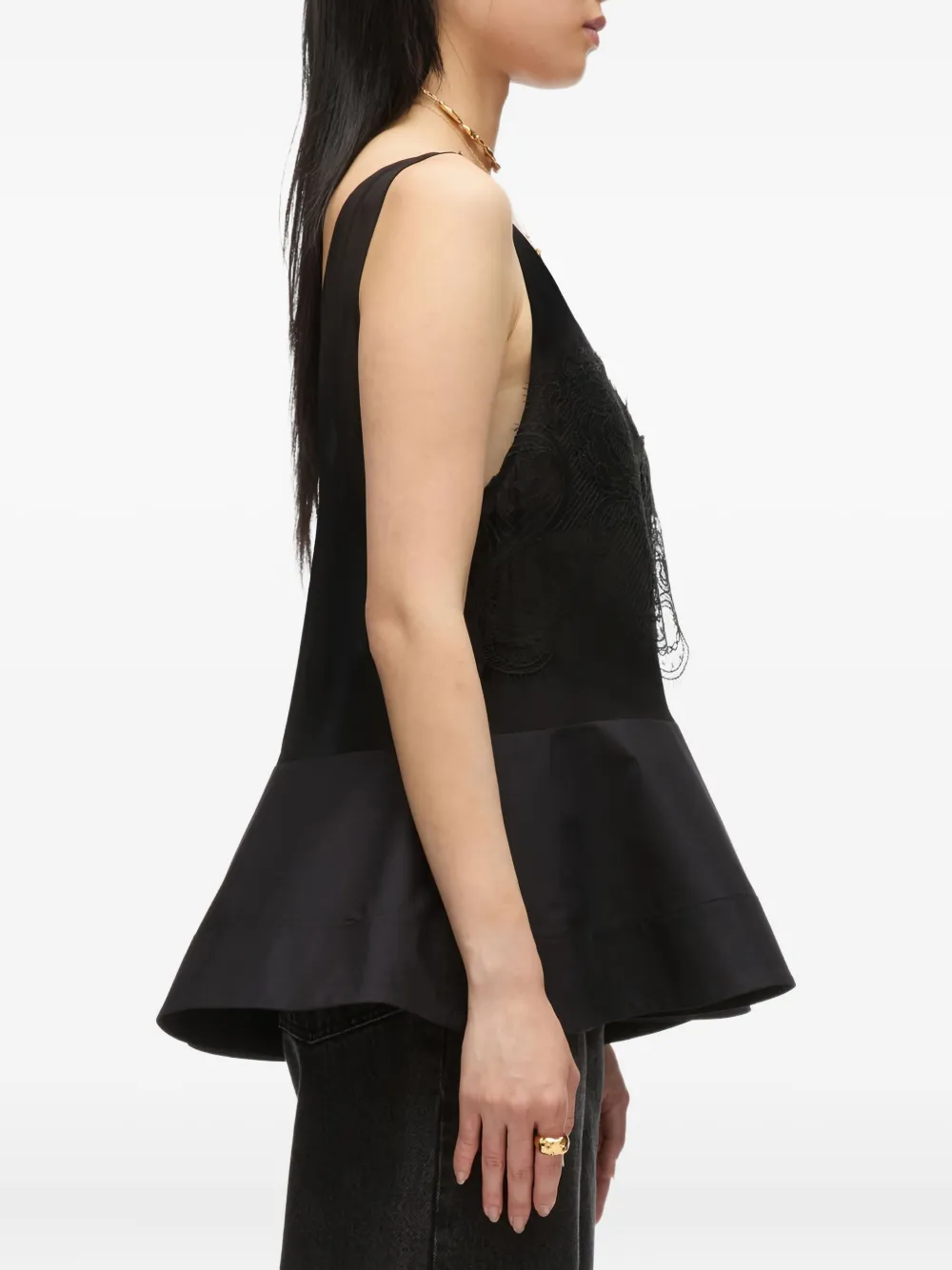 3.1 Phillip Lim Lace-panel Peplum Top In Black