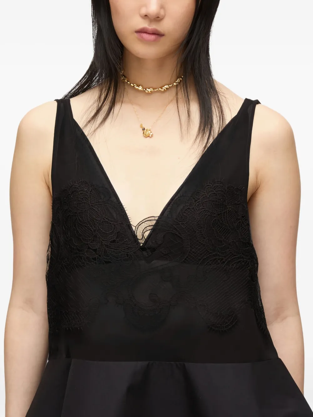 3.1 Phillip Lim Lace-panel Peplum Top In Black