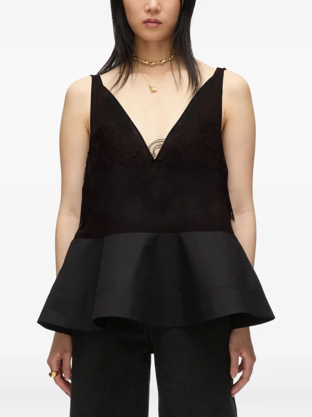 3.1 Phillip Lim lace-panel peplum top | Black | Image 1