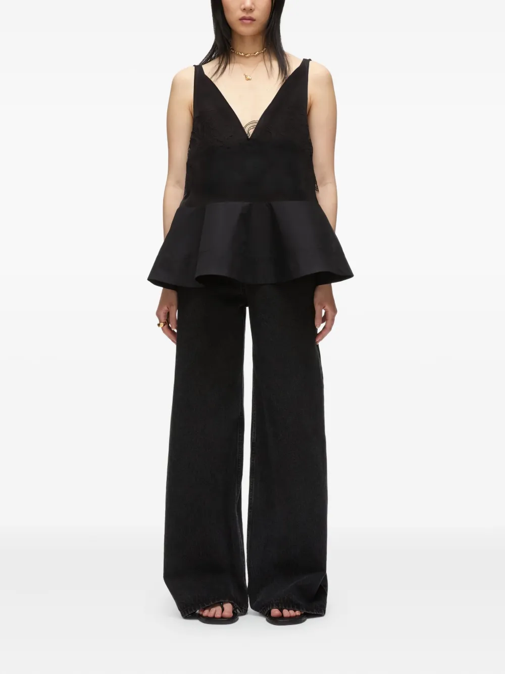 3.1 Phillip Lim Peplum top met kanten vlak - Zwart