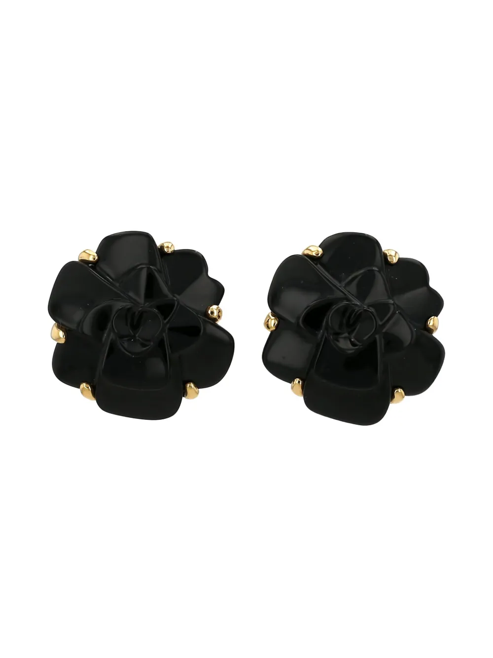 CHANEL Pre-Owned aretes de clip Camellia en oro amarillo de 18kt con ónix | Image 2