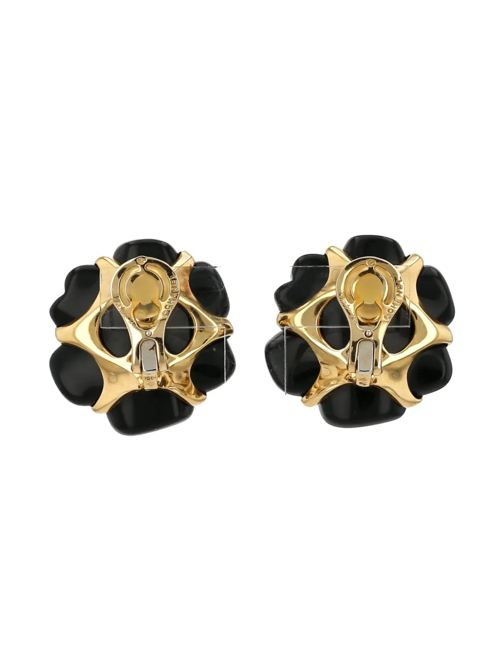 Pre-owned Chanel 18kt Yellow Gold Camellia Onyx Clip-on Earrings
