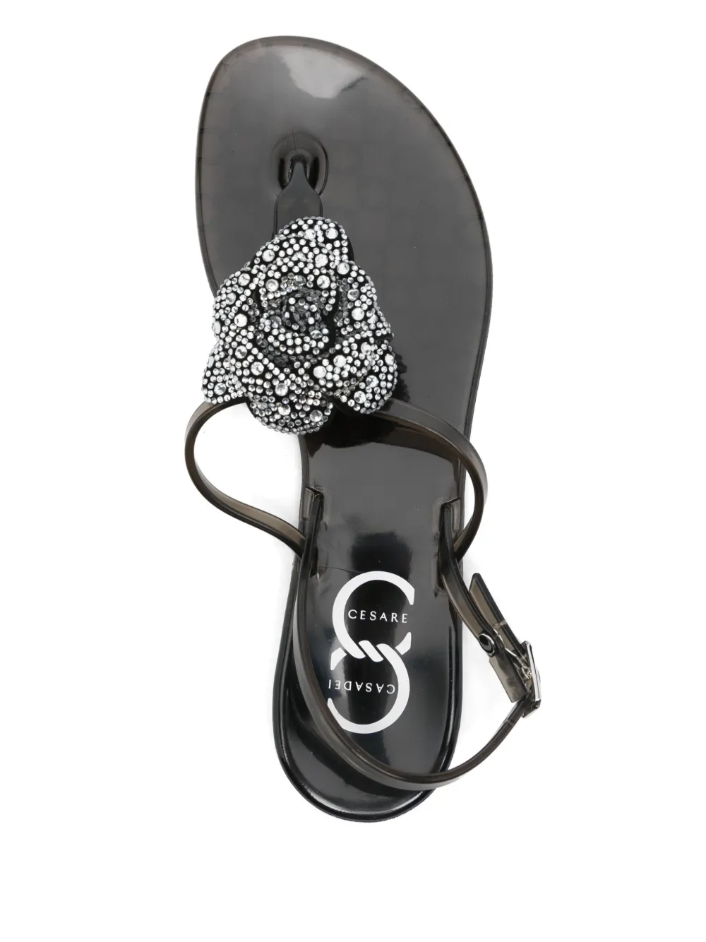Casadei floral-appliqué flat sandals Black