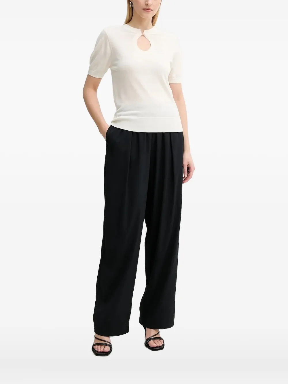 By Malene Birger Keyhole-neck Short-sleeve Knit T-shirt In White