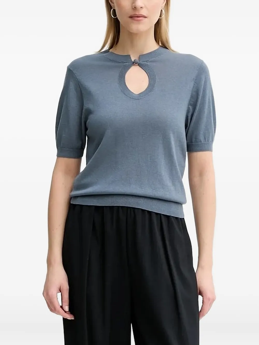 By Malene Birger Trui met keyhole-hals en korte mouwen Grijs