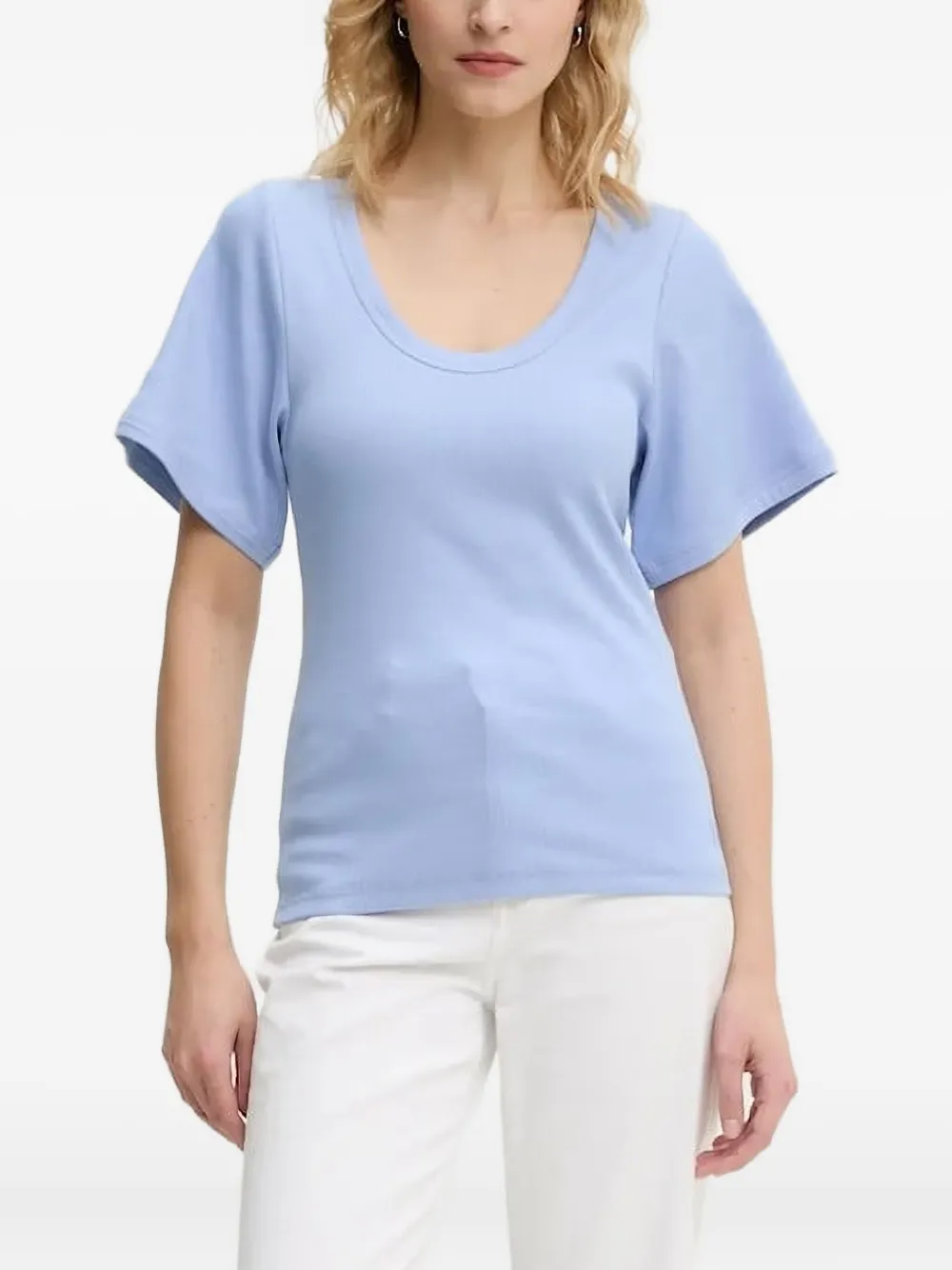 By Malene Birger Ribbed Scoop-neck T-shirt In Blue