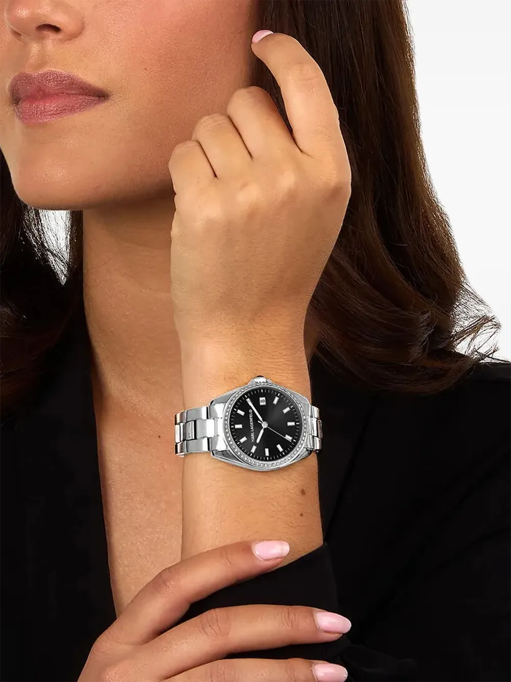 Karl Lagerfeld Crystal 34mm horloge - Zwart