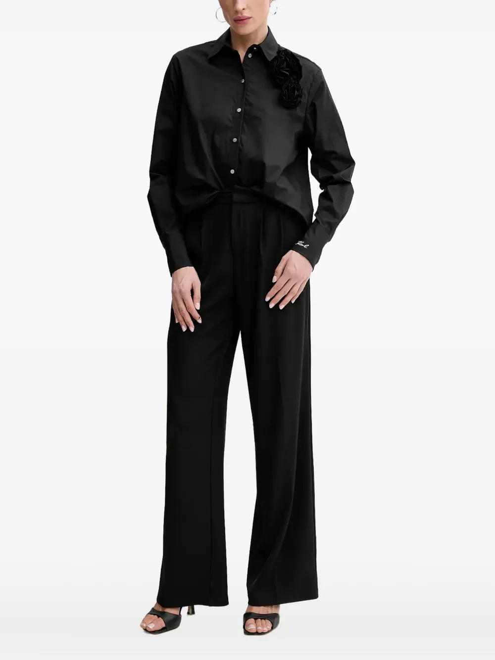Karl Lagerfeld rose-embellished shirt Zwart