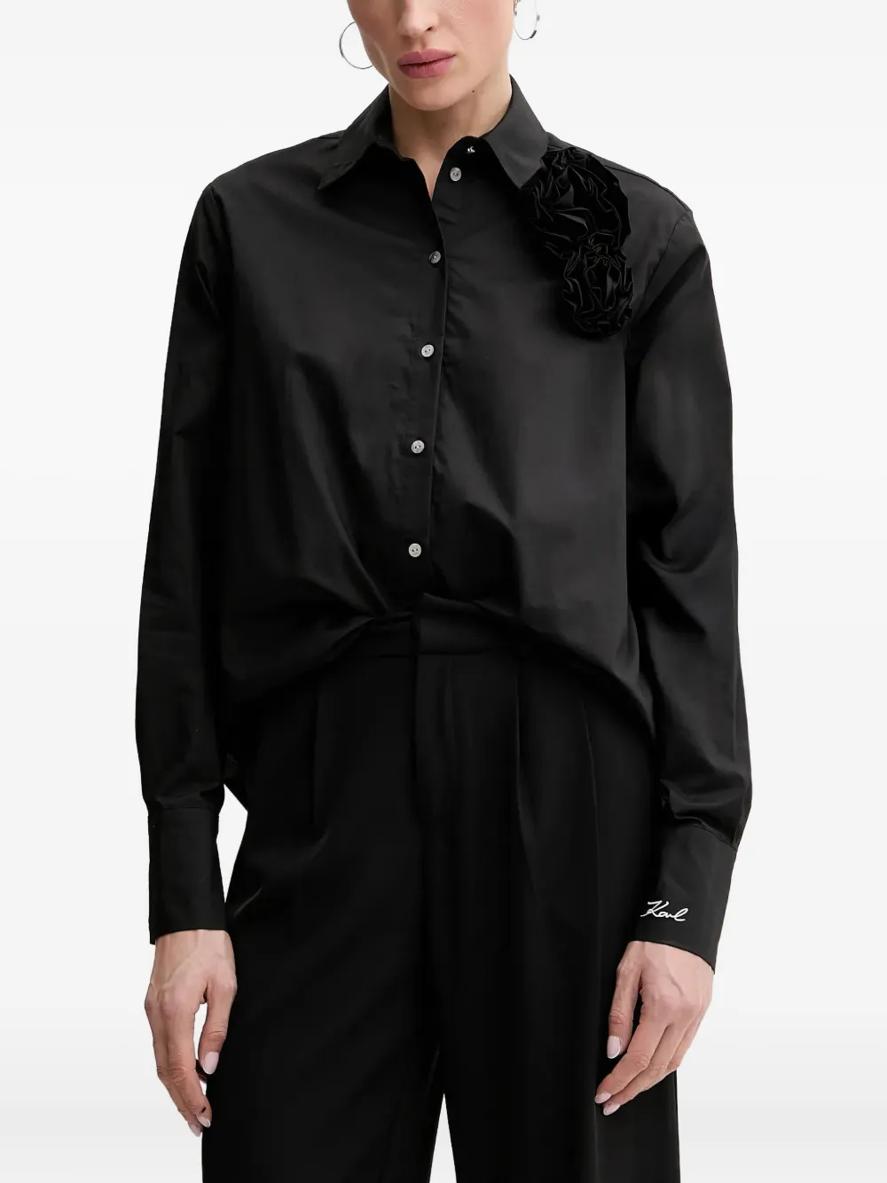 Karl Lagerfeld rose-embellished shirt Zwart