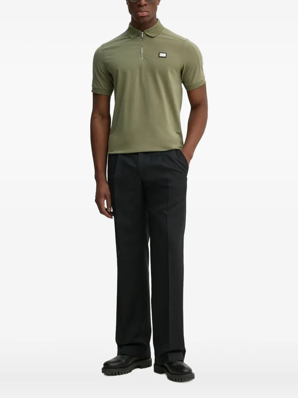 Karl Lagerfeld Poloshirt met logoplakkaat en rits Groen