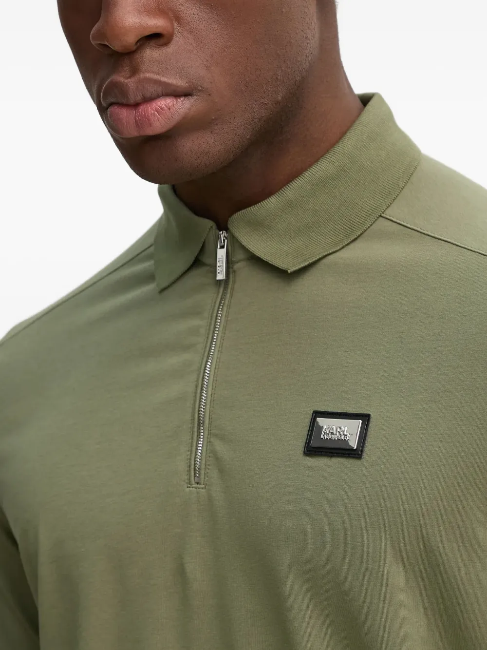 Karl Lagerfeld Poloshirt met logoplakkaat en rits Groen