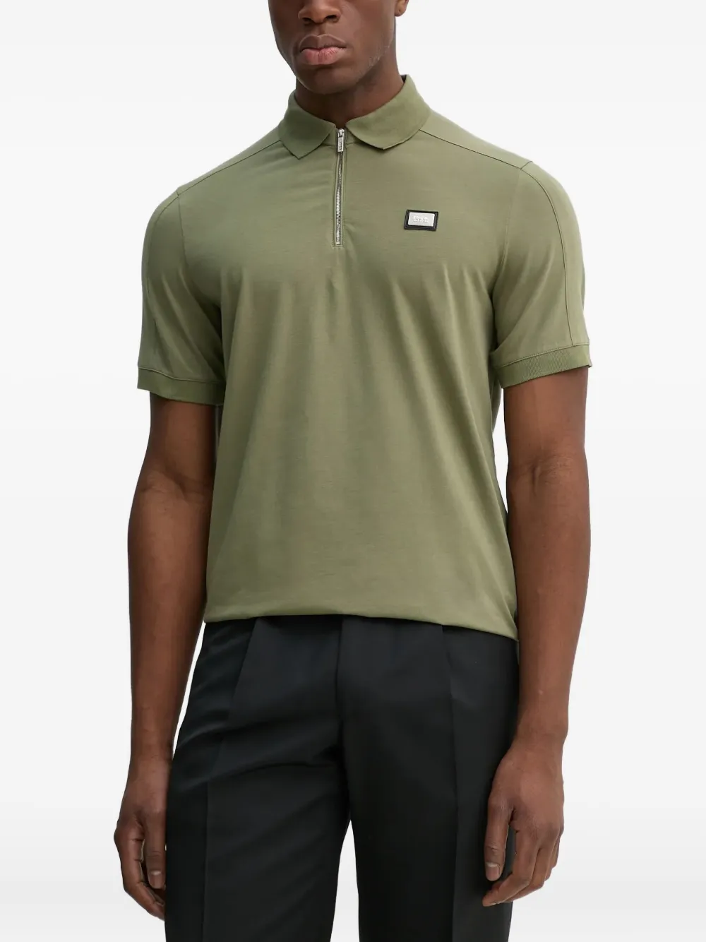 Karl Lagerfeld Poloshirt met logoplakkaat en rits Groen