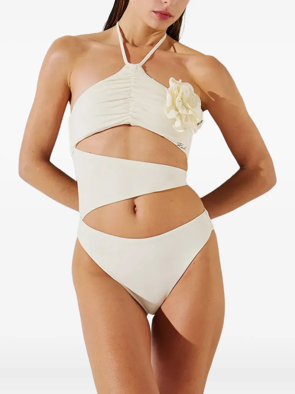 Karl Lagerfeld halterneck swimsuit Wit