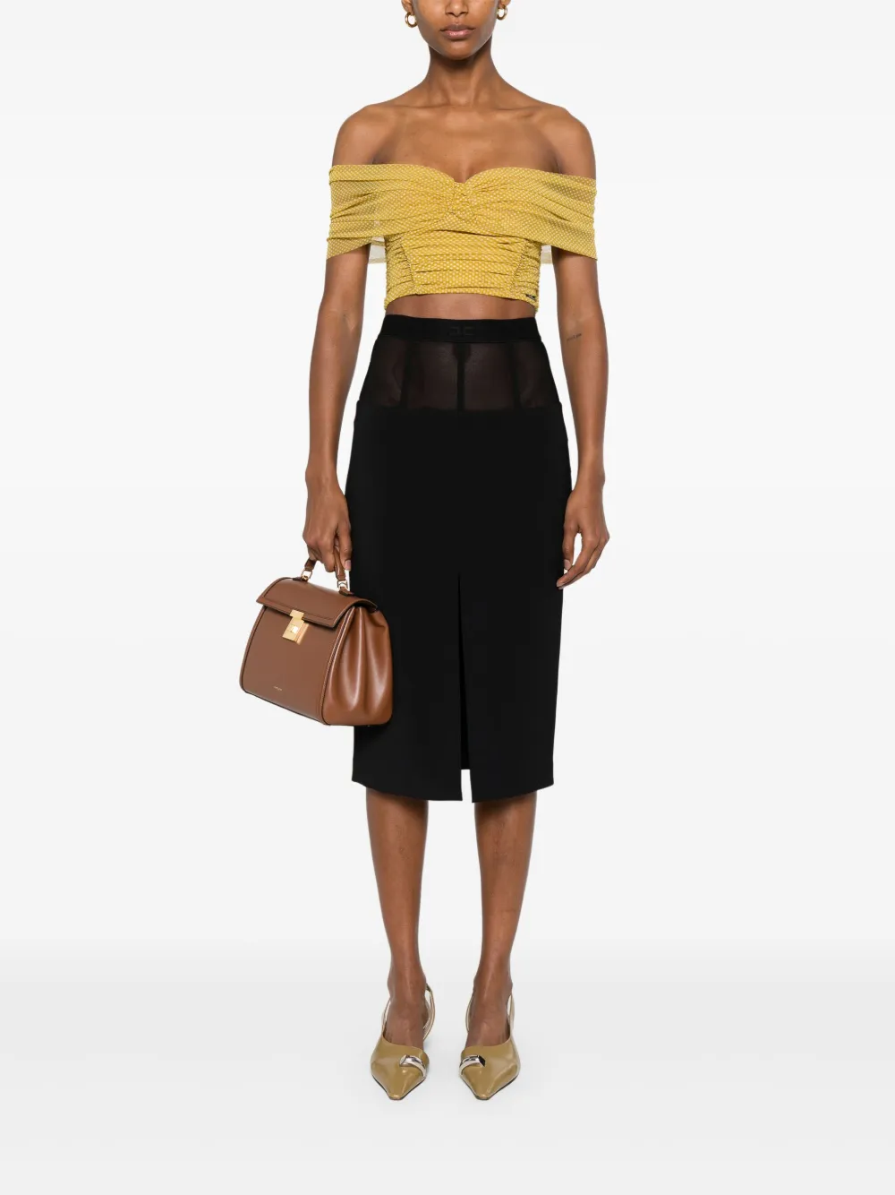 Elisabetta Franchi polka-dot tulle top - Geel