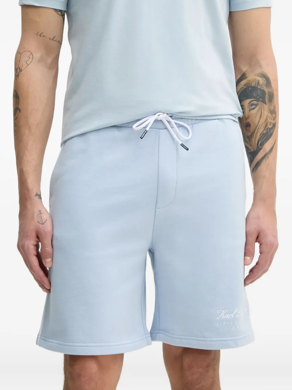 Karl Lagerfeld logo-embroidered side-striped shorts Blauw