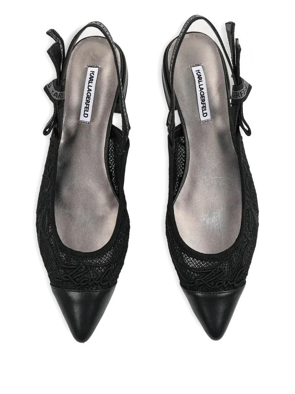 Shop Karl Lagerfeld Lace-trimmed Flat Pumps