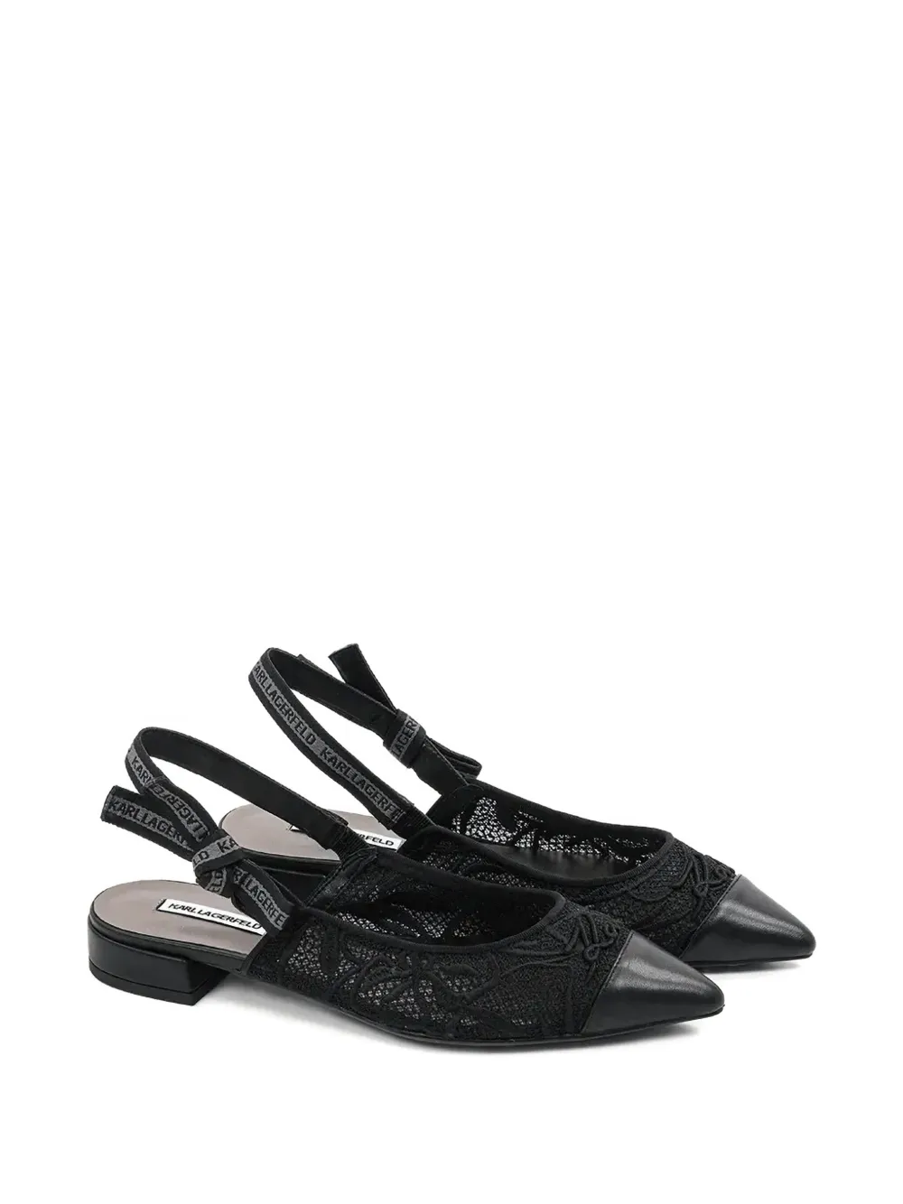 Shop Karl Lagerfeld Lace-trimmed Flat Pumps