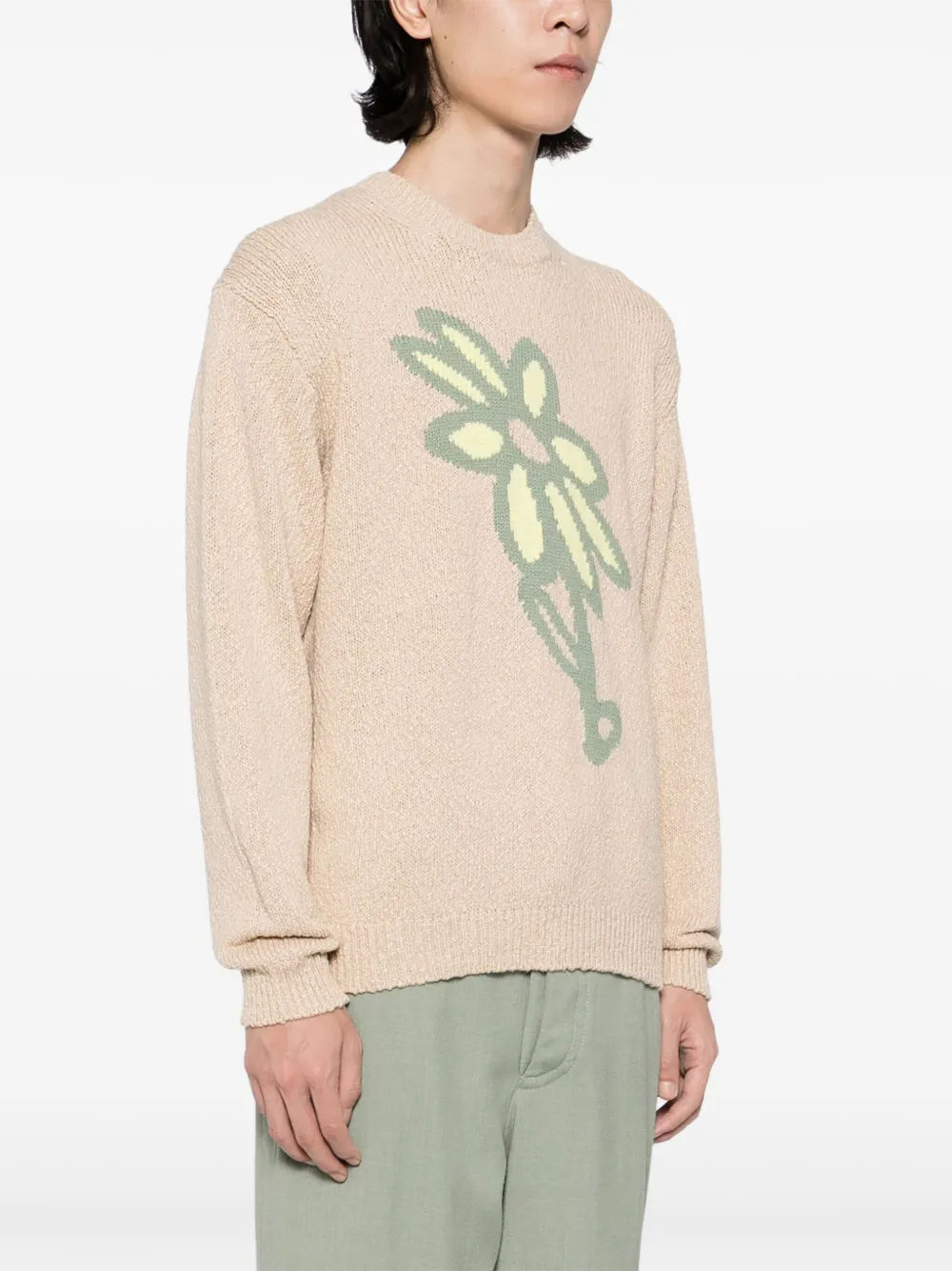Maison Kitsuné Abstract Daisy intarsia trui Beige