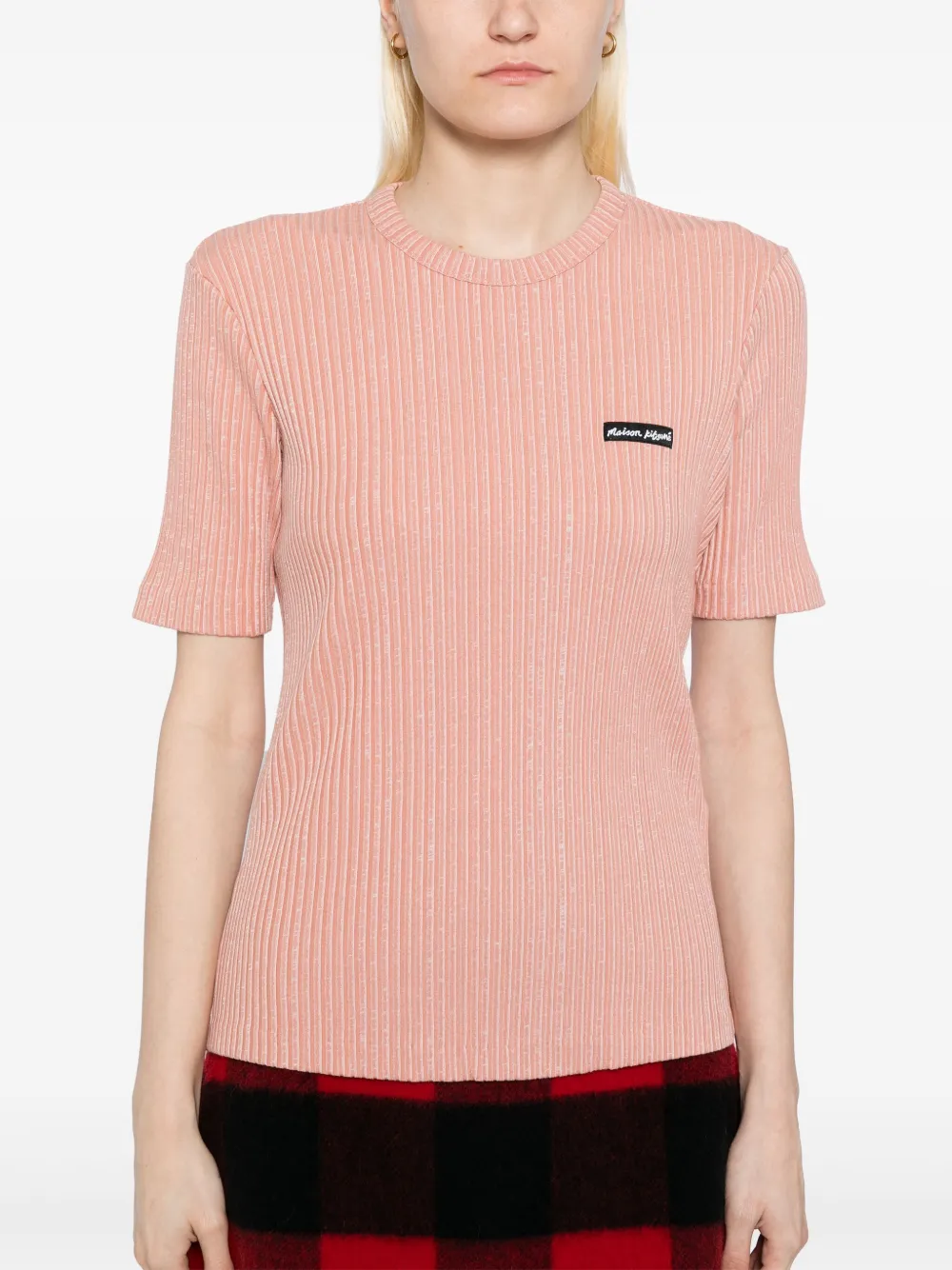 Maison Kitsuné T-shirt met labeldetail Roze
