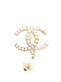 CHANEL Pre-Owned 2013 Gold Plated Faux Pearl CC Drop Brooch costume brooch